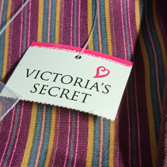 NEW OLD STOCK Vintage Gold Label Victoria's Secret Burgundy Striped Sleep Shirt - Picture 4 of 7